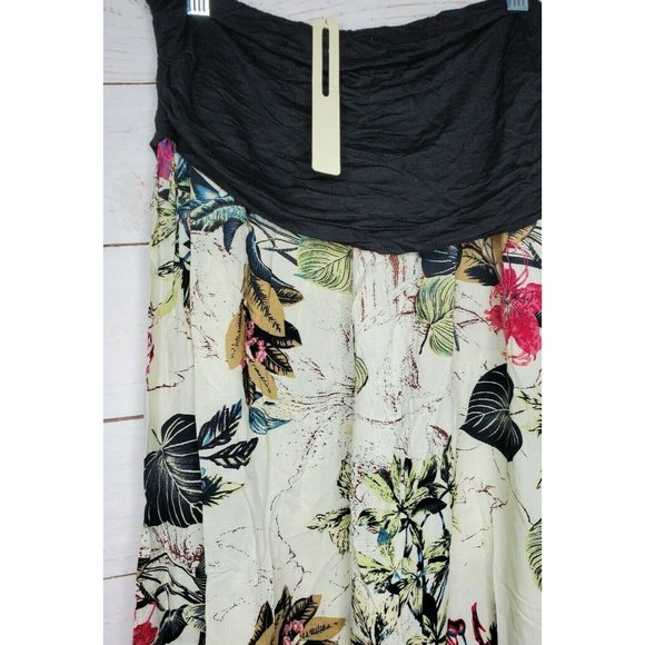 Bai Sheng GT Women's Beige Cream Floral Print Wide Elastic Leg & Waist Pants - Picture 7 of 12